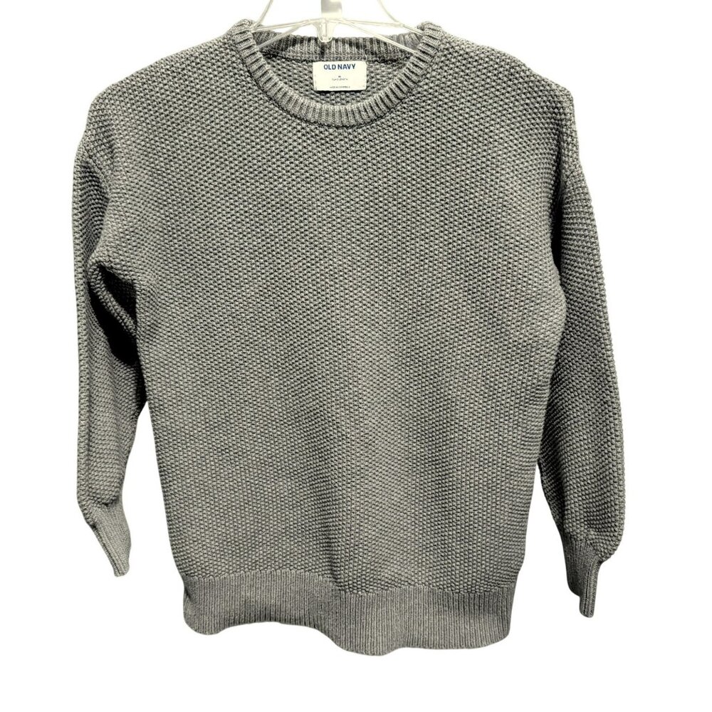 Old Navy Gray Textured Tunic Sweater Cotton Crew Neck LS Pullover Preppy Sz M